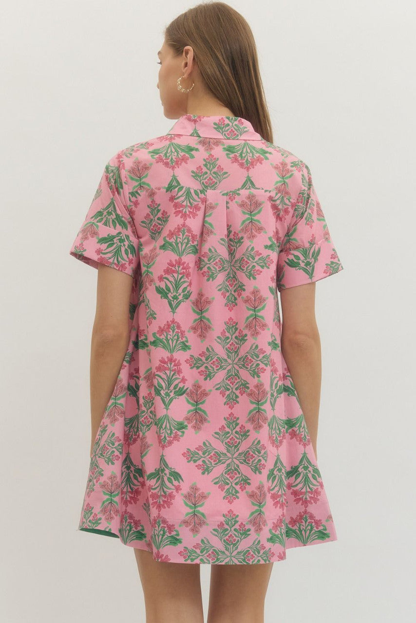 Entro Women's Pink Floral Print Short Sleeve Mini Dress