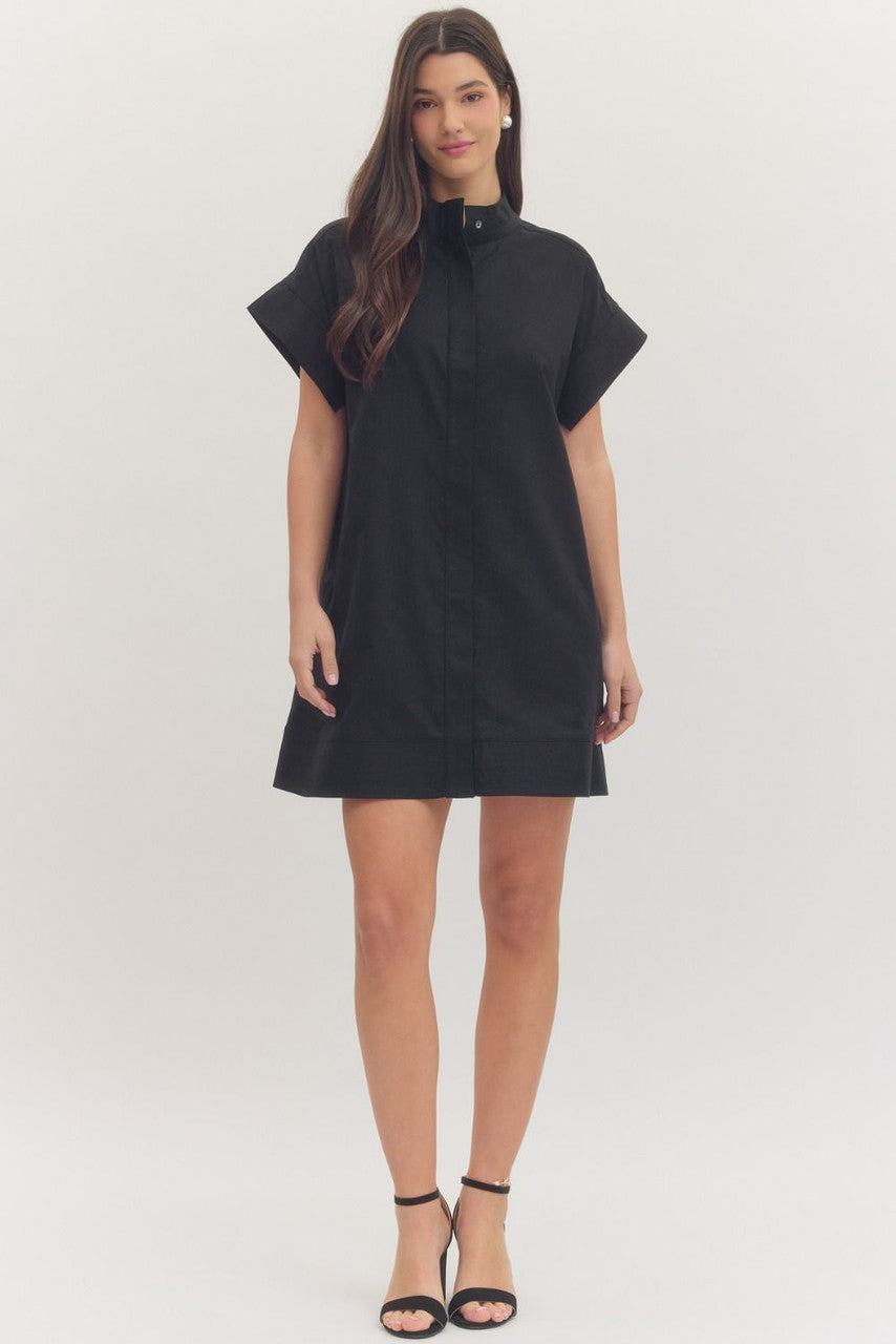Entro Women's Black Hidden Button Mini Dress