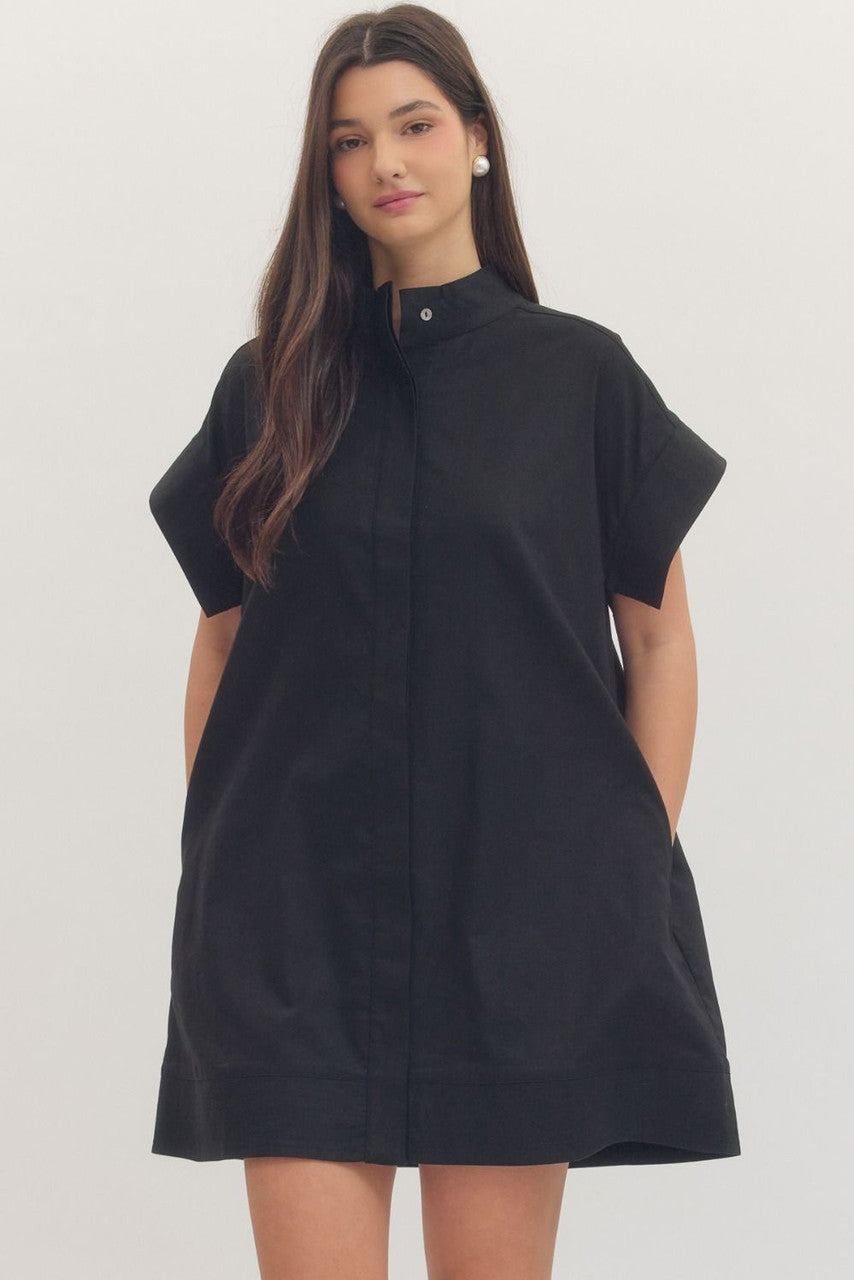 Entro Women's Black Hidden Button Mini Dress