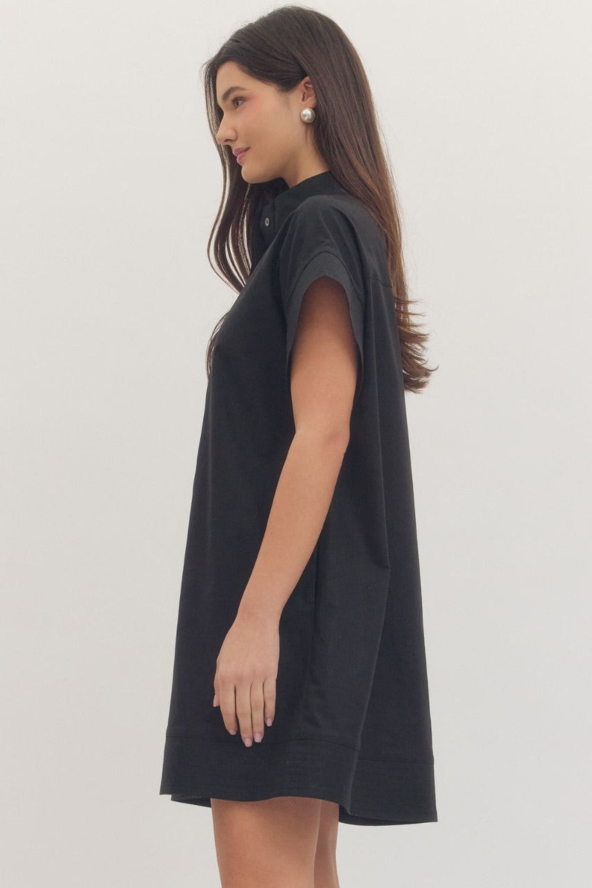 Entro Women's Black Hidden Button Mini Dress