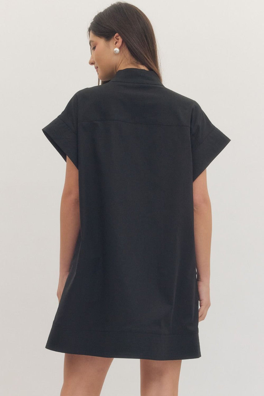 Entro Women's Black Hidden Button Mini Dress
