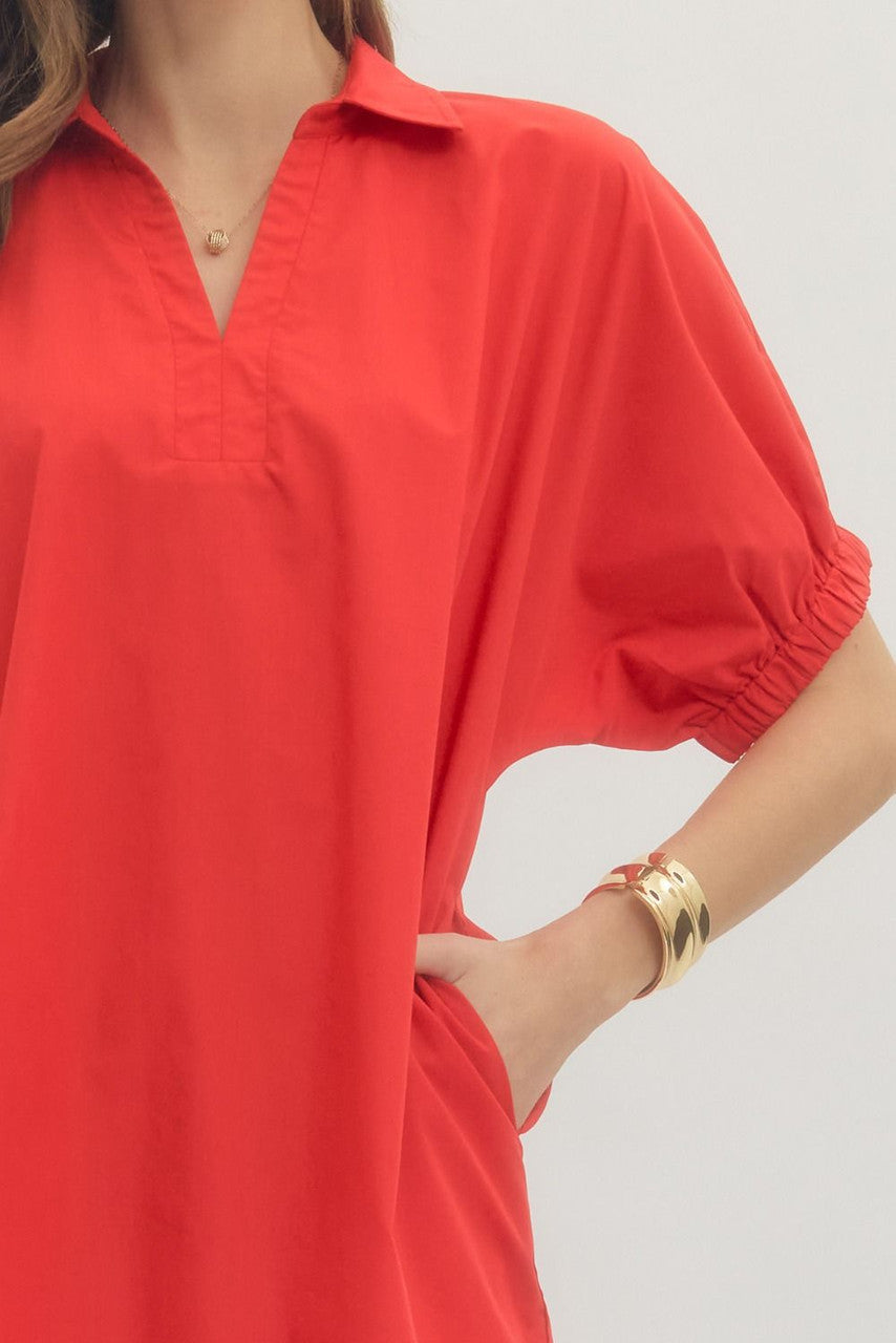 Entro Women's Short Sleeve Mini Dress - Red