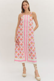 Entro Women's Pink Floral Print Sleeveless Midi Dress