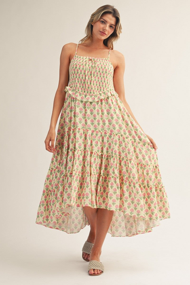 Jodifl Women's Yellow Floral Midi Dress