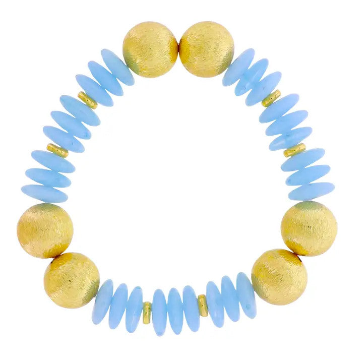 Jane Marie 18k Gold Plated Light Blue Rondelle Bracelet & Gold Balls