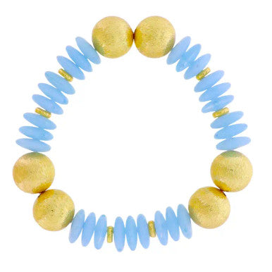 Jane Marie 18k Gold Plated Light Blue Rondelle Bracelet & Gold Balls