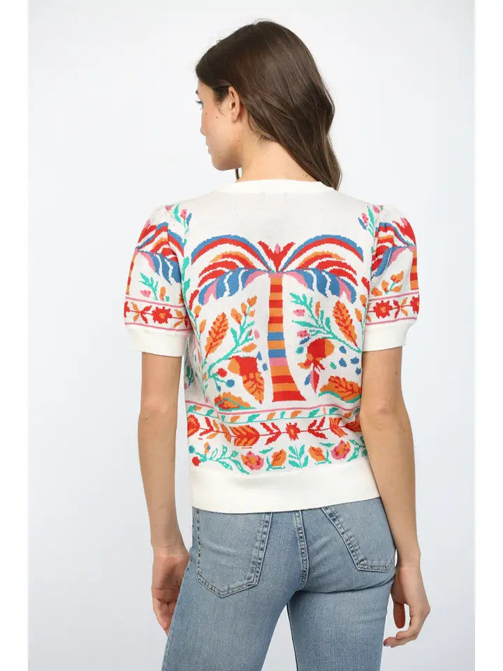 Fate Women's Cream Short Sleeve Sweater Top