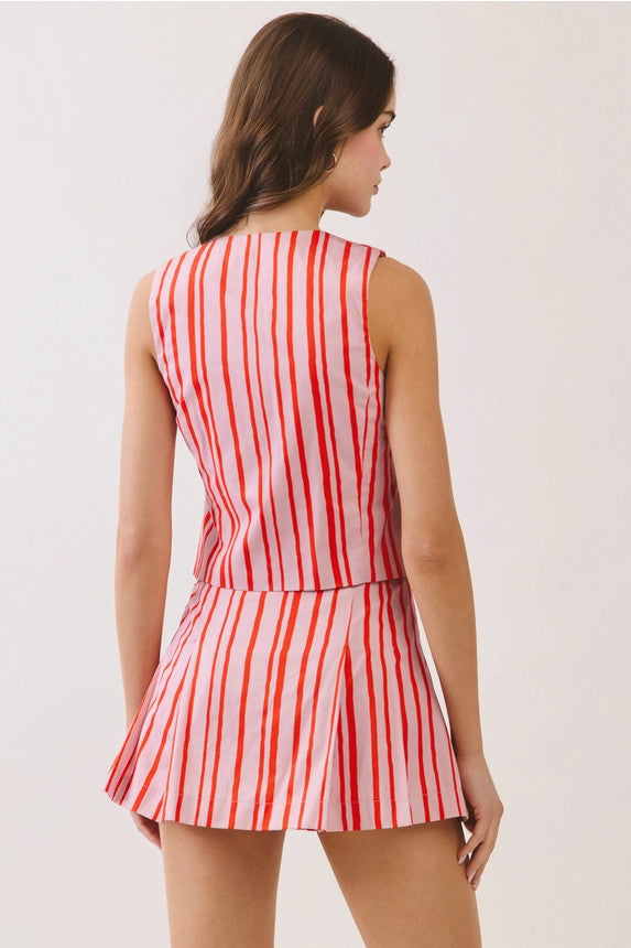 TCEC Women's Pink Candy Stripe Tailored Vest Top