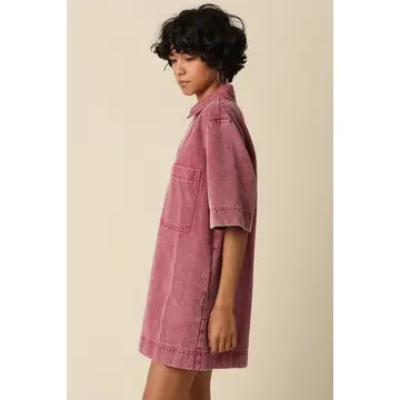 Olivaceous Women's Rosie Washed Collared Mini Dress - Burgundy
