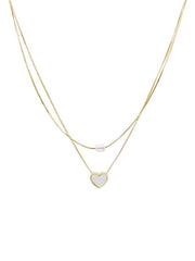 What's Hot Gold Chain with Pearl and White Heart Necklace