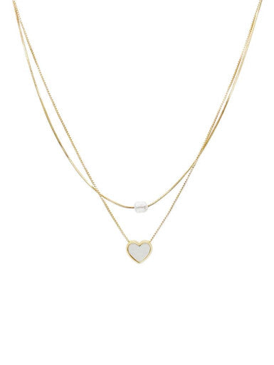 What's Hot Gold Chain with Pearl and White Heart Necklace