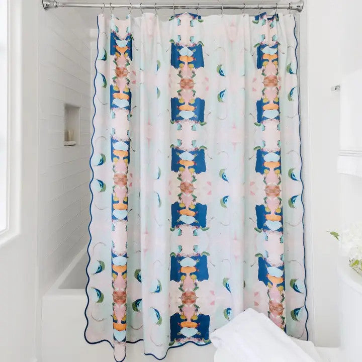 Laura Park Monet's Garden Navy Scalloped Shower Curtain