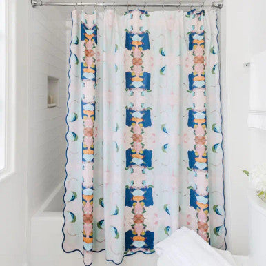 Laura Park Monet's Garden Navy Scalloped Shower Curtain