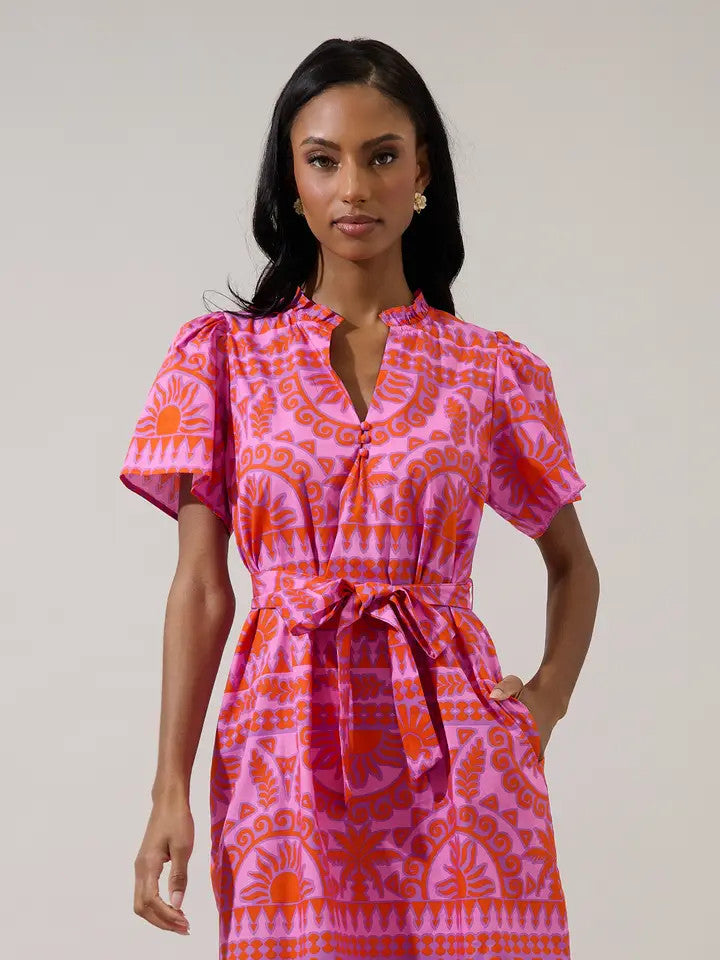 Sugar Lips Women's Tarie Tropical Ema Shift Mini Dress - Pink/Orange