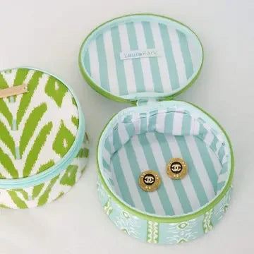 Laura Park Rosemary Stripe Blue Round Jewelry Case
