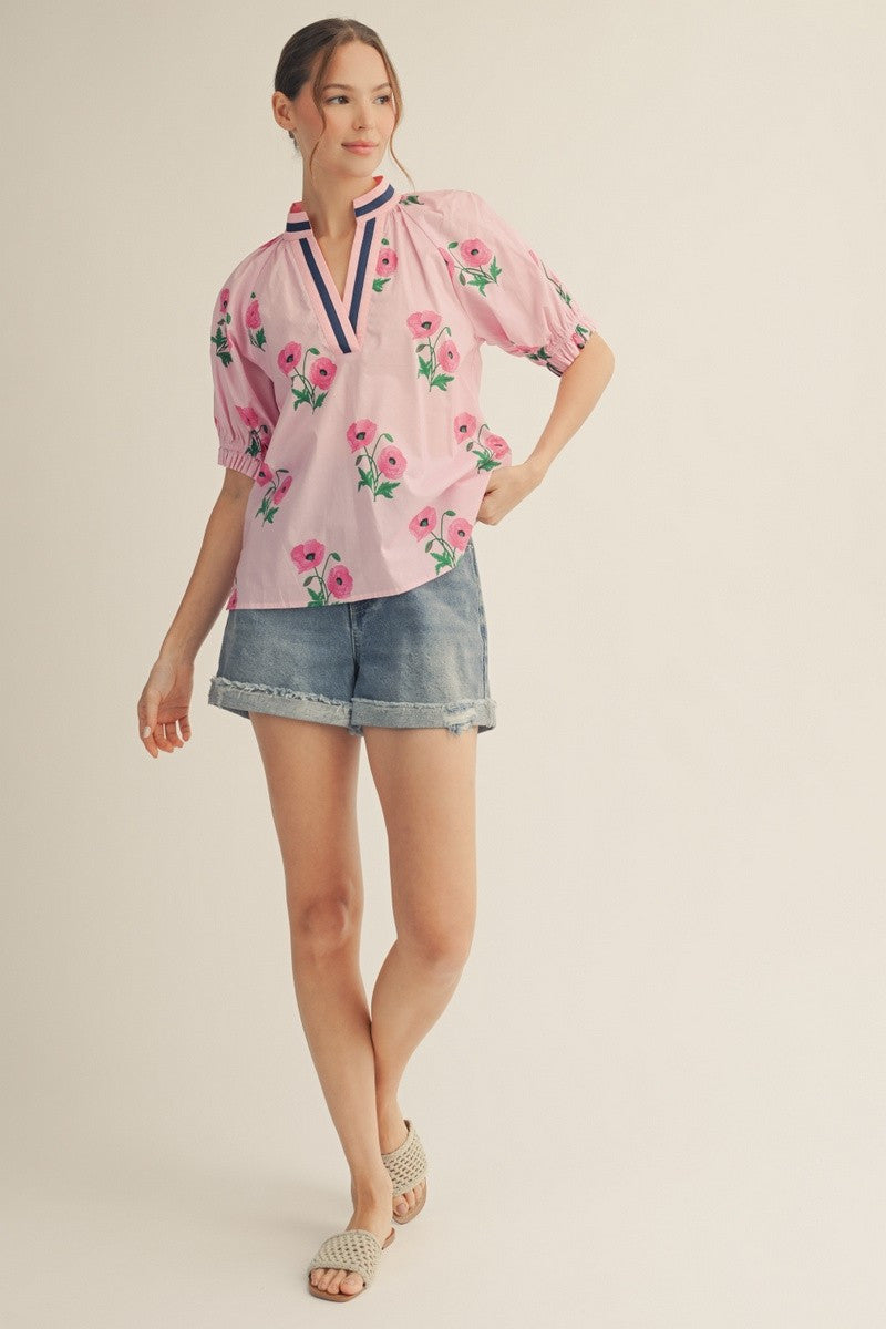 Jodifl Color Contrast Accent Floral Top