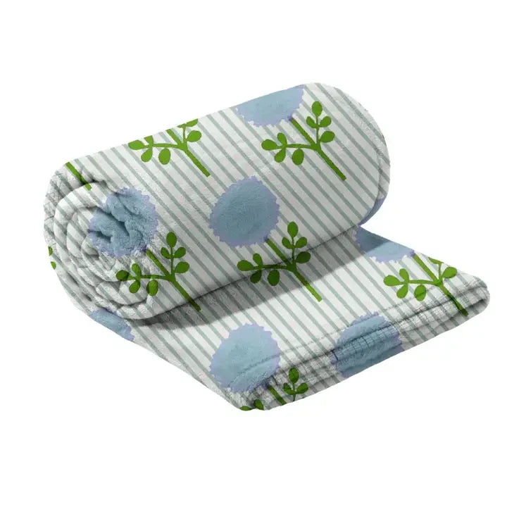 Laura Park Marigold Ticking Stripe Blue Fleece Blanket