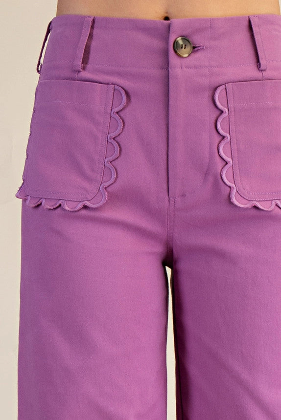 Glam Women's Colette Wide-Leg Scallop Pocket Pants - Lilac