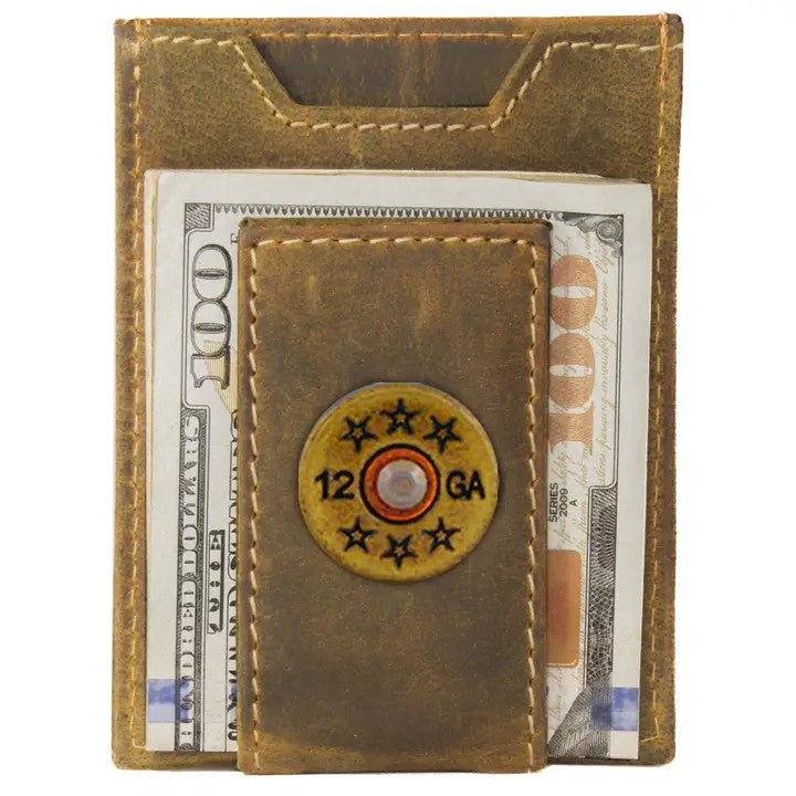 Zep-Pro Shotshell Vintage Tan Leather Magnetic Front Pocket Wallet