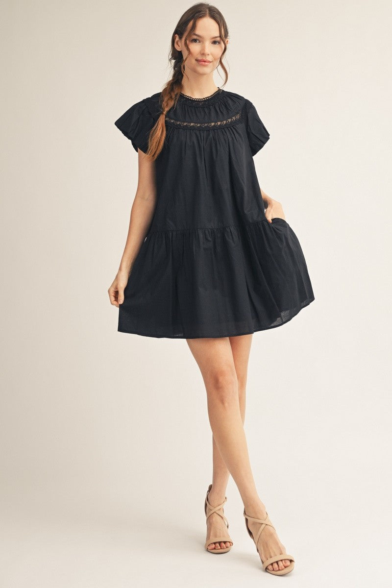 Jodifl Women's Lace Accent Lovely Solid Dress - Black