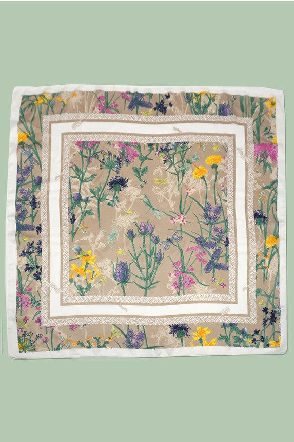 Josslyn Beige Large Print Silky Feel Bandana Scarf