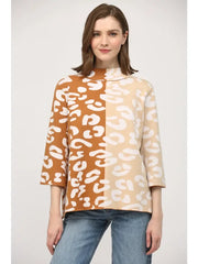 Fate Women's Colorblock Animal Pattern Mock Neck Sweater