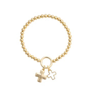 Canvas Loretta Cross Charm Ball Bead Bracelet - Shiny Gold