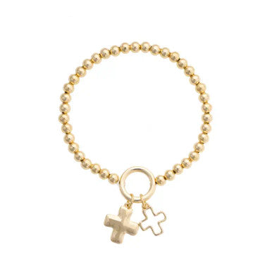 Canvas Loretta Cross Charm Ball Bead Bracelet - Shiny Gold