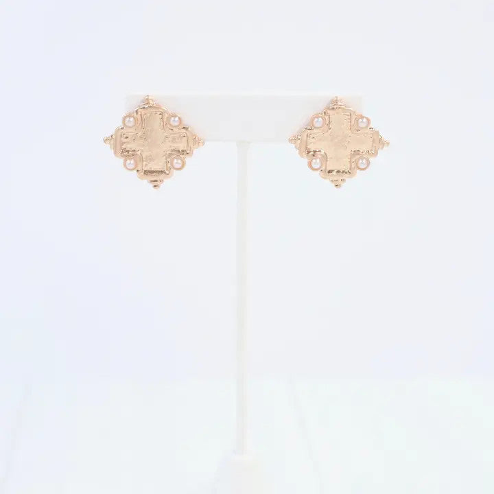 Caroline Hill Jasper Cross Stud Earring Worn Gold