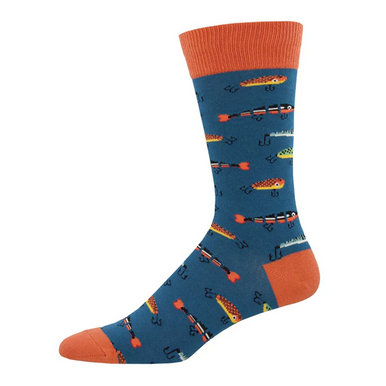Socksmith Men’s Just Fishin’ Novelty Crew Socks - Steel Blue