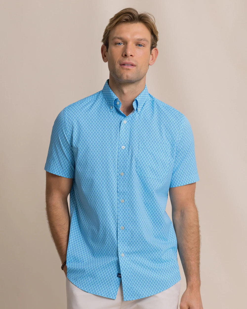 Southern Tide Men's Flower Garden Coastal Breeze® Short Sleeve Sport Shirt - Tropical Breeze Blue