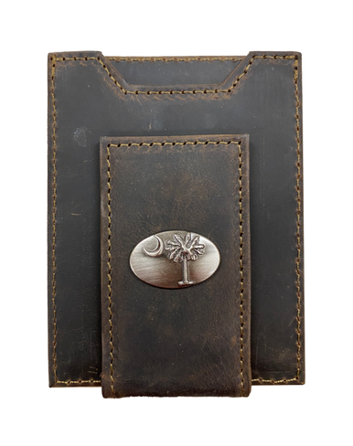 Zep-Pro Crazy Horse Leather Front Pocket Wallet - Palmetto Tree