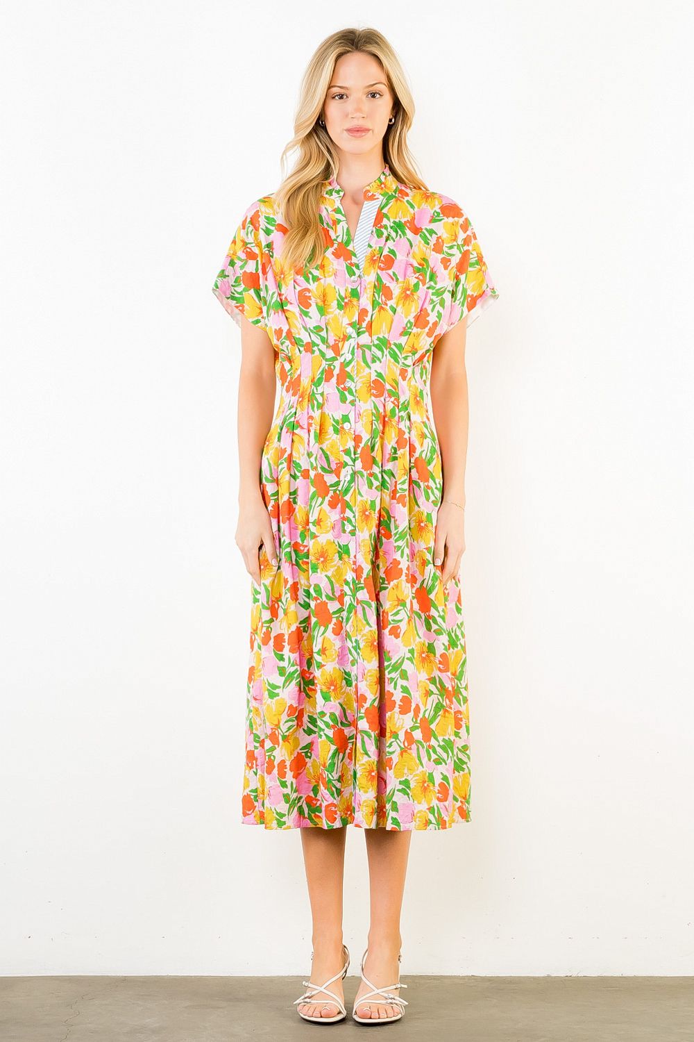 THML Women's Floral Button Down Dress