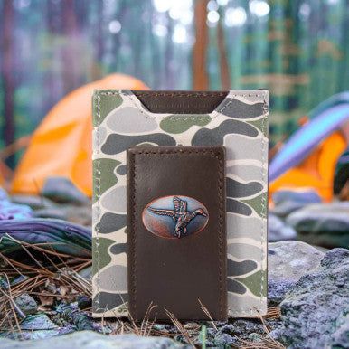 Zep-Pro Mallard Men's Magnetic Front Pocket Old School Camo Leather Wallet - Green
