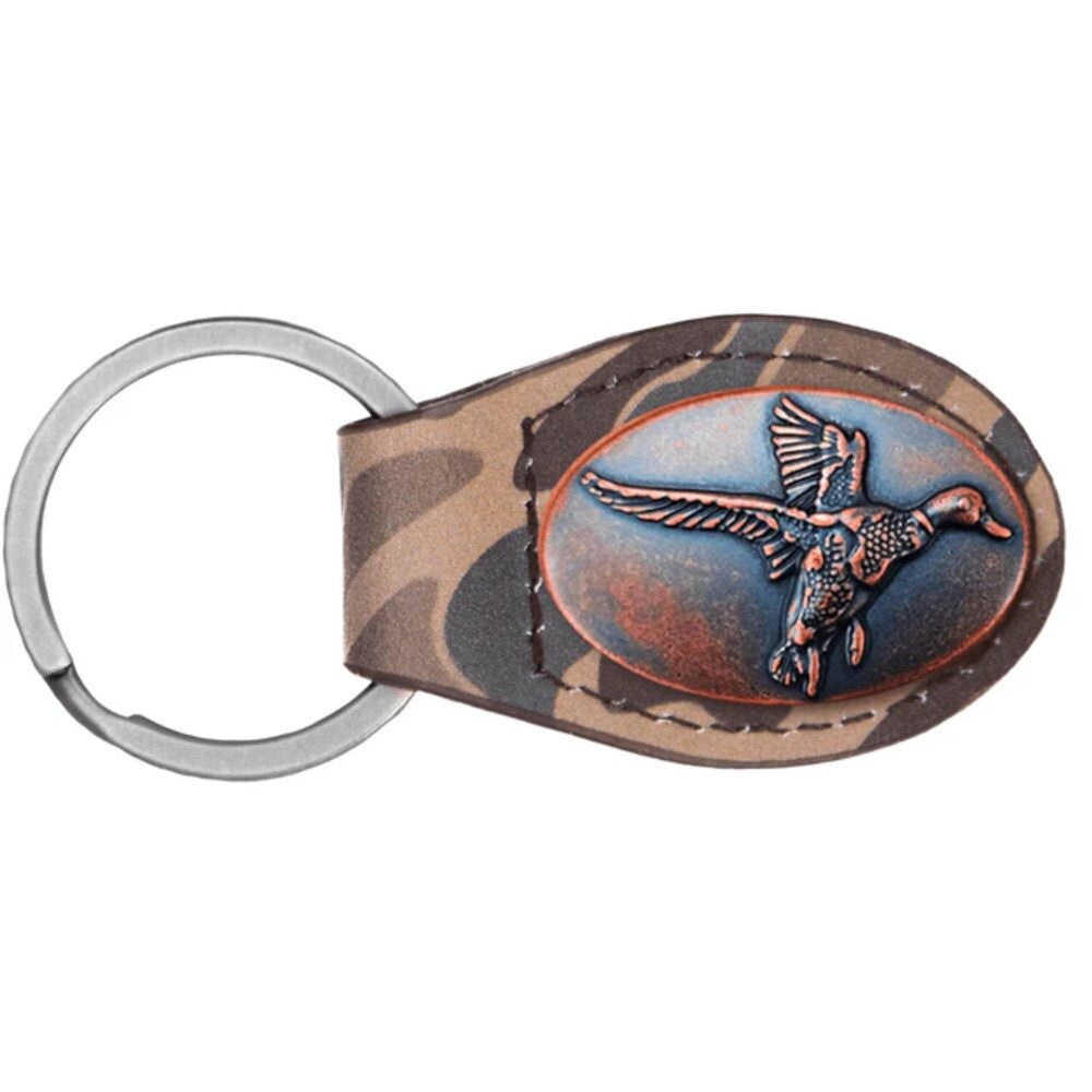 Zep-Pro Brown Old School Camo Leather Key Fob - Mallard