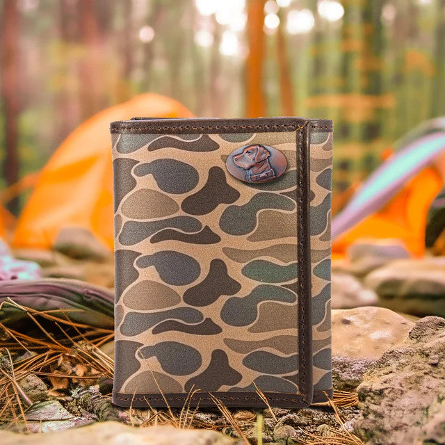 Zep-Pro Men's Trifold Old School Camo Leather Wallet - Lab