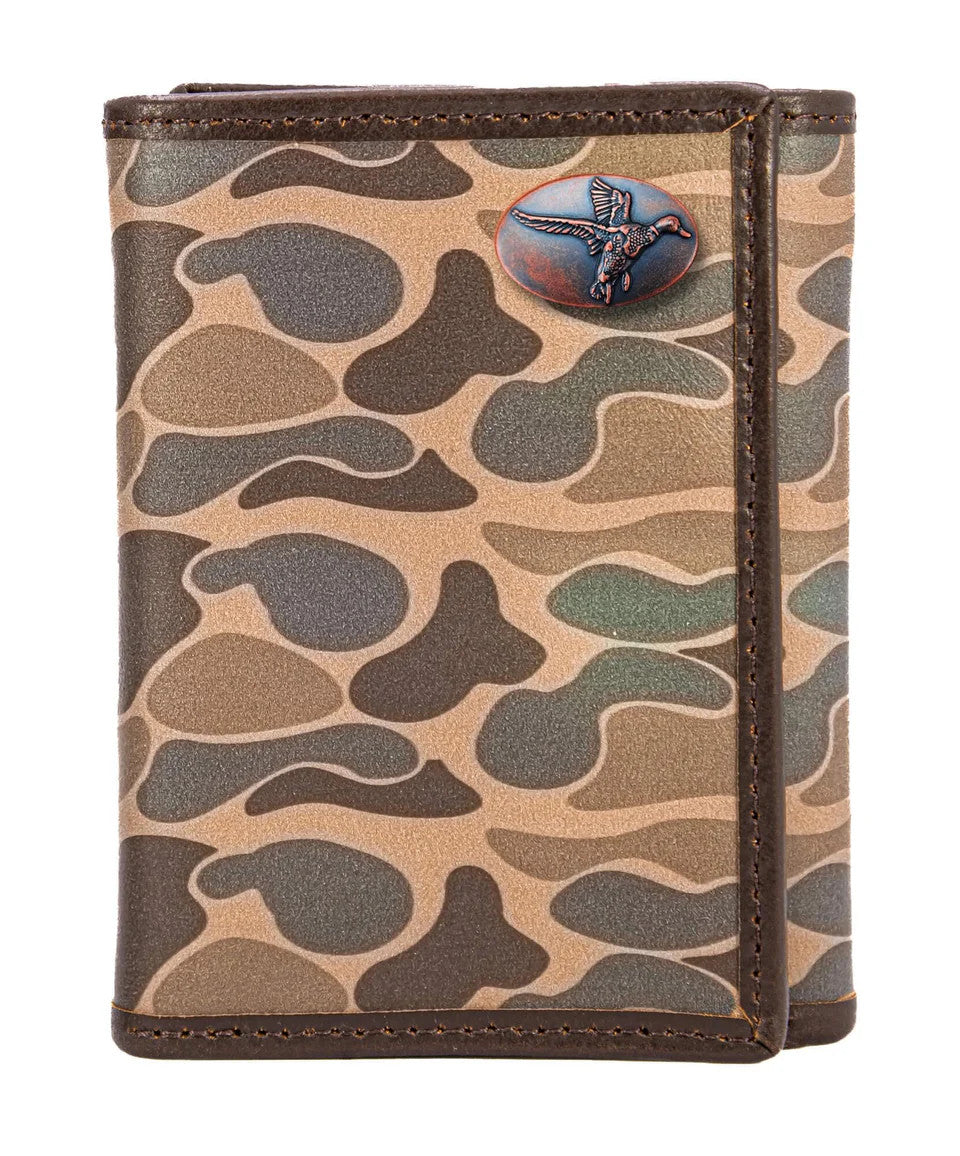 Zep-Pro Men's Trifold Old School Camo Leather Wallet - Mallard
