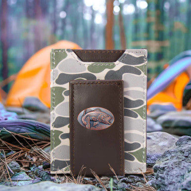 Zep-Pro Men's Magnetic Front Pocket Old School Camo Leather Wallet - Bass
