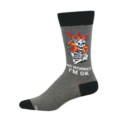 Socksmith Men's I’m OK Skeleton Crew Socks – Gray Heather