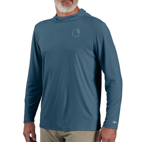Carhartt Force Sun Defender Lightweight Long Sleeve Hooded Logo Graphic T-Shirt - Storm Blue Heather