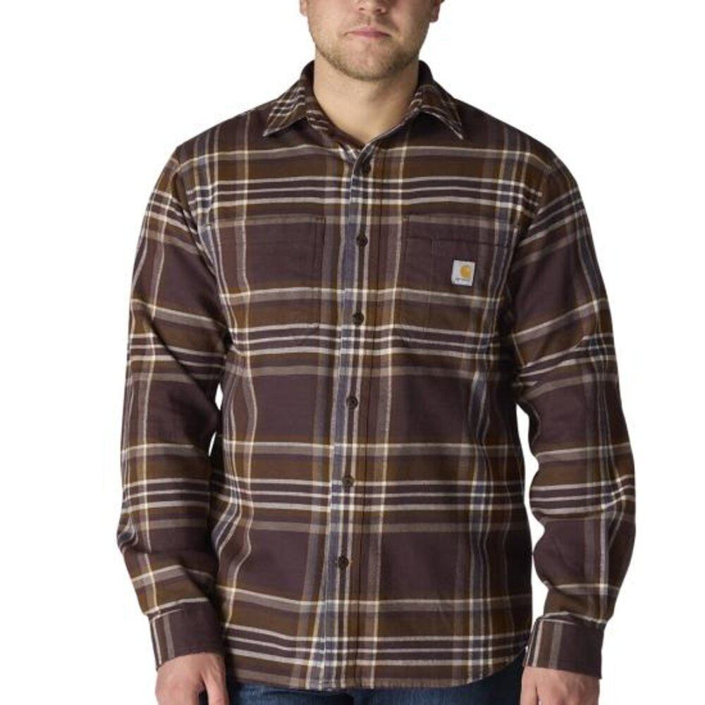 Carhartt Men's Rugged Flex Relaxed Fit Midweight Flannel Long-Sleeve Plaid Shirt - Dark Sepia