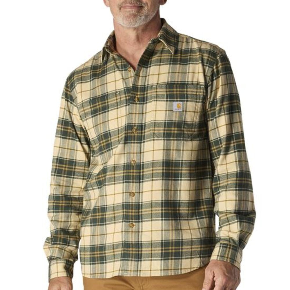 Carhartt Men's Rugged Flex Relaxed Fit Midweight Flannel Long-Sleeve Plaid Shirt - Forestry Green