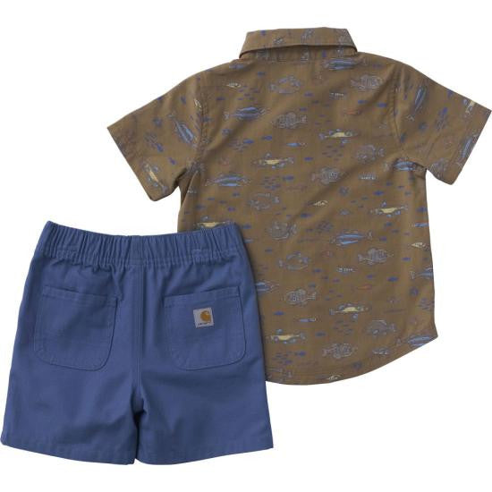 Carhartt Infant Boys Short Sleeve Print Shirt and Canvas Short Set - Blue Horizon