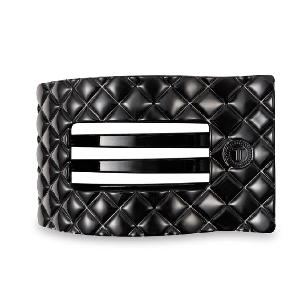 Teleties Jet Black Quilted Large Flat Rectangle Hair Clip