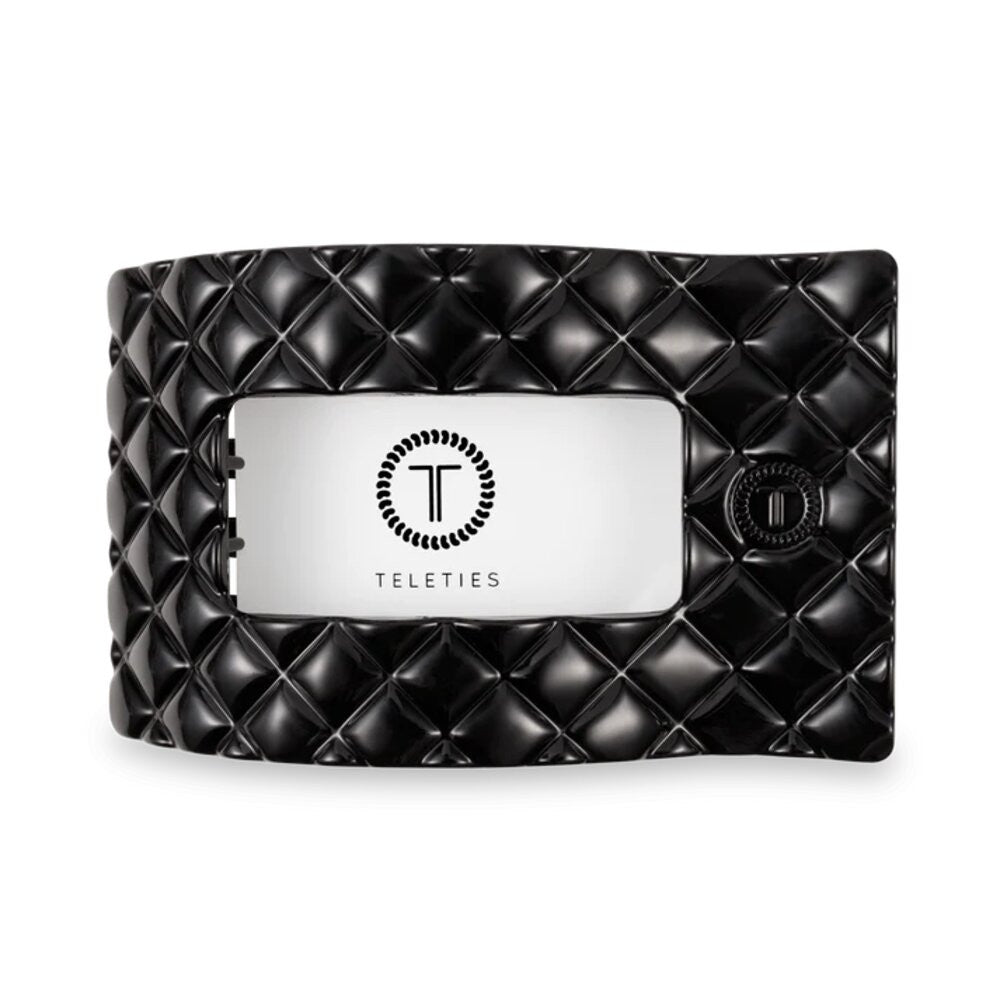 Teleties Jet Black Quilted Large Flat Rectangle Hair Clip