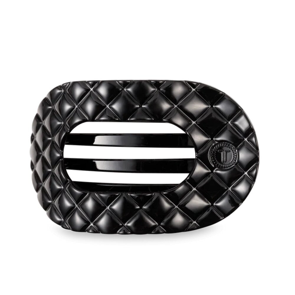 Teleties Jet Black Quilted Large Flat Round Hair Clip