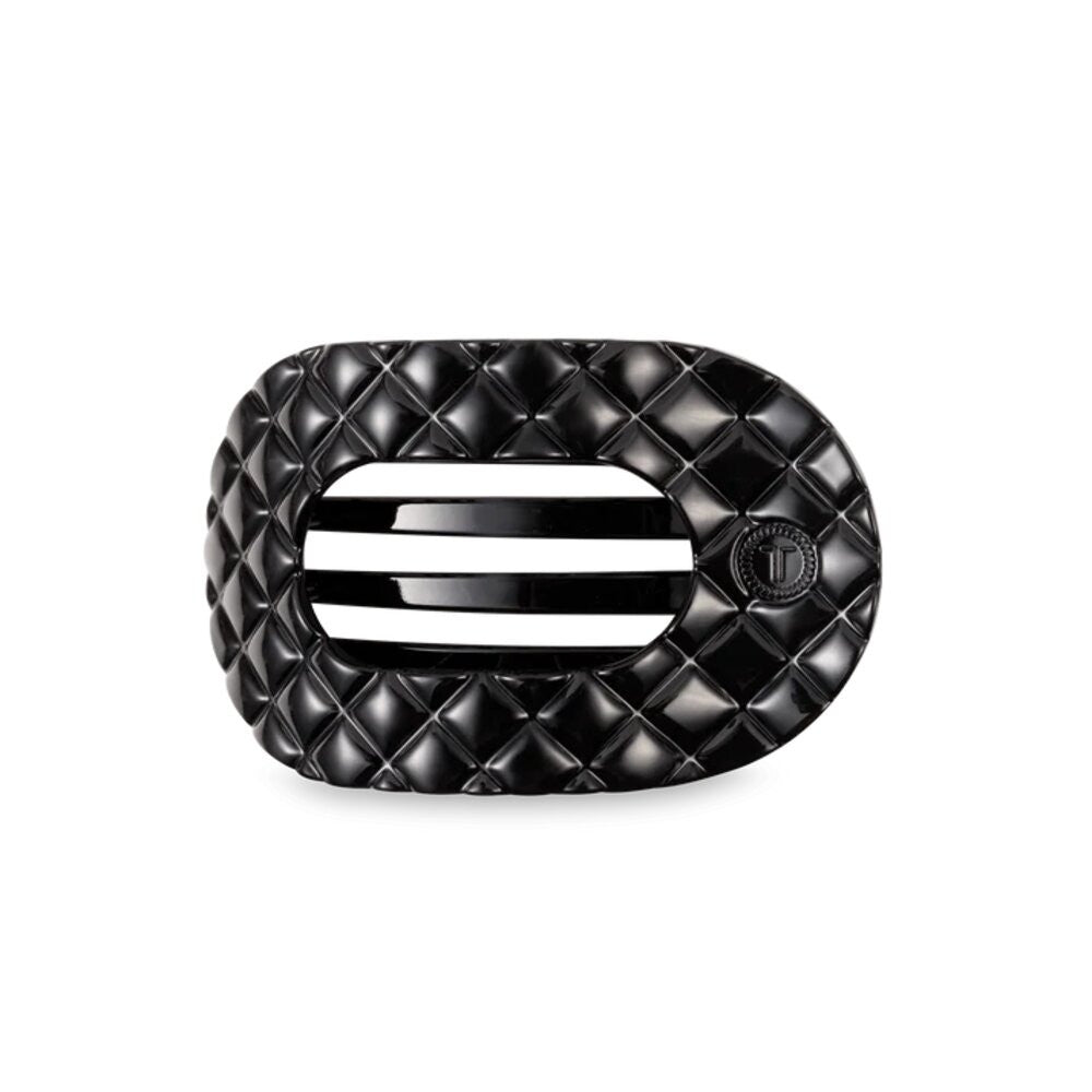 Teleties Jet Black Quilted Medium Flat Round Hair Clip