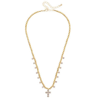 Canvas Elizabeth Pave Cross Ball Bead Necklace - Shiny Gold