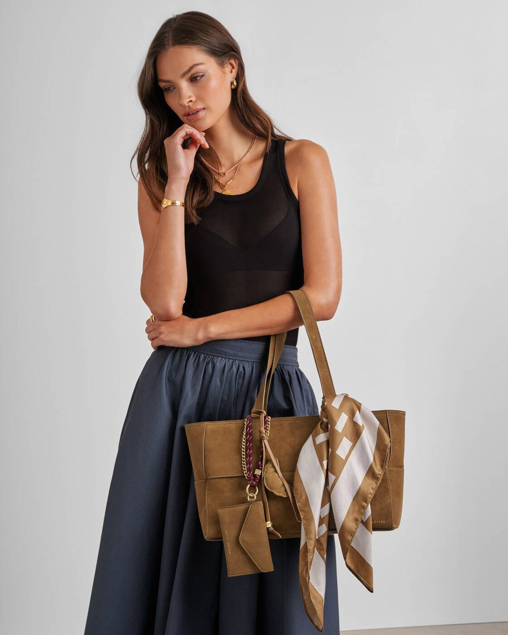 Katie Loxton Taya Hand Woven Suedette Tote Bag - Caramel