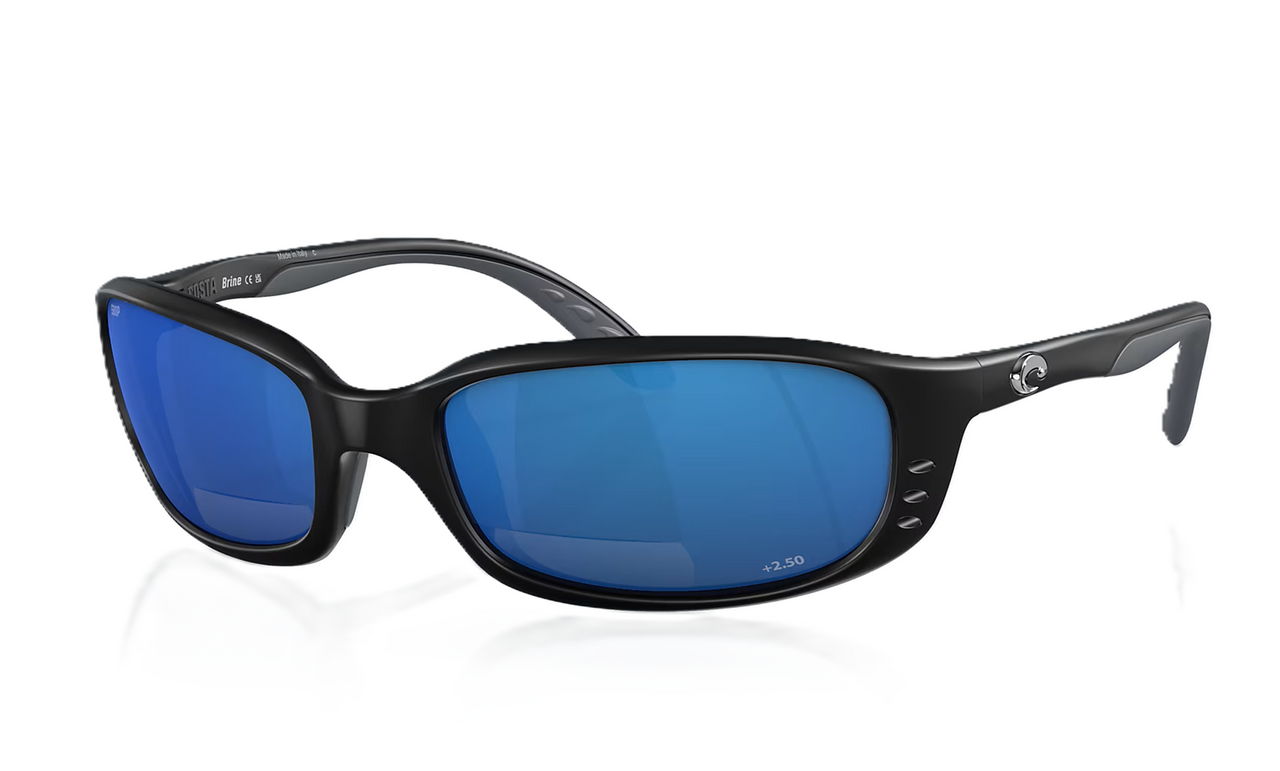 Costa Del Mar Brine 11 Readers Matte Black Polarized Fishing Sunglasses with Blue Mirror